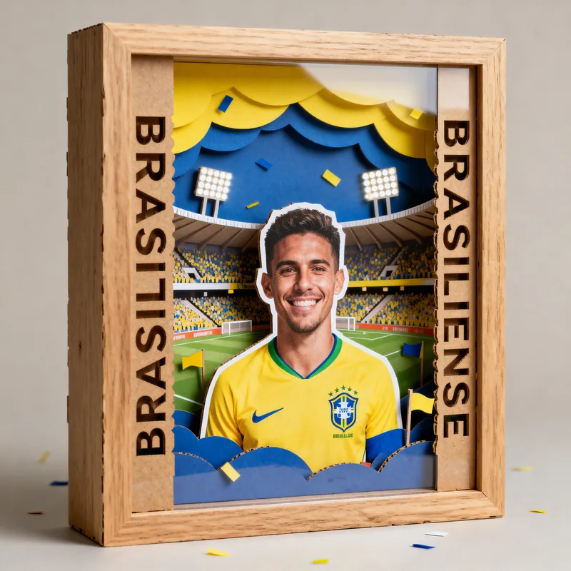 Ideia de quadro 3D de time de futebol com camisa amarela e o nome Brasiliense nas laterais