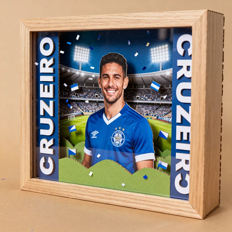 Ideia de quadro 3D de time de futebol com camisa azul e o nome Cruzeiro nas laterais