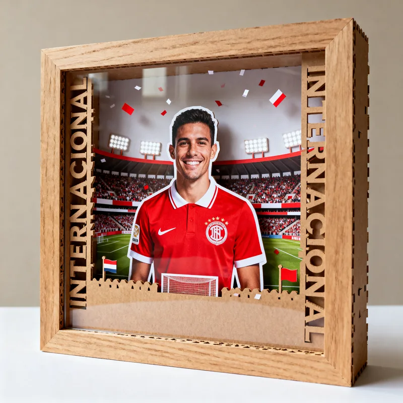 Ideia de quadro 3D de time de futebol com camisa vermelha e o nome Internacional nas laterais