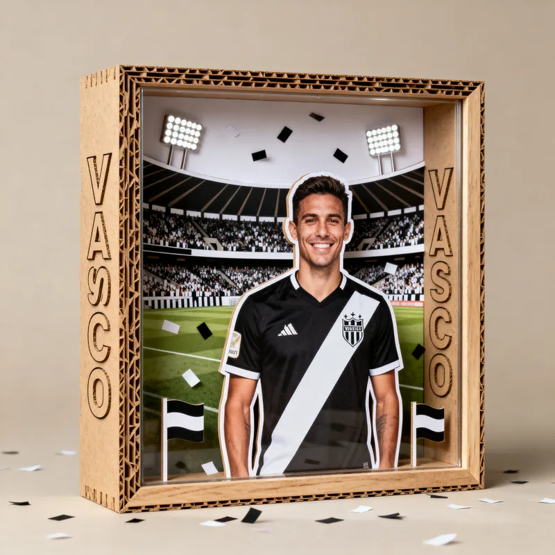 Ideia de quadro 3D de time de futebol com camisa preta e o nome Vasco nas laterais
